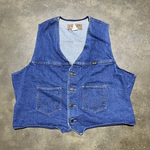 Vintage 80s Wrangler Denim Western Cowboy Boho Boxy Vest - Picture 1 of 3